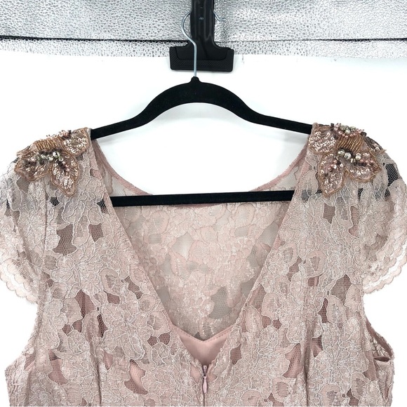 ADRIANNA PAPELL Embellished Metallic Lace Gown Dress 14 Blush Mother Wedding - Picture 8 of 14